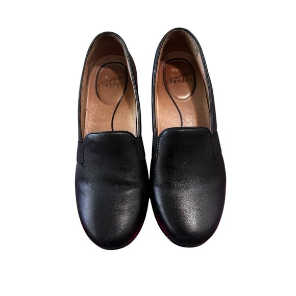 Dansko Farah Slip On Leather Loafers Womens 38 7.5 Black Floral Elastic Comfort - Picture 4 of 14